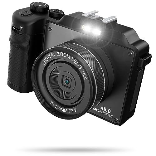 Vlogging Camera, 4K 48MP Digital Camera with WiFi, Free 32G TF Card & Hand Strap, Auto Focus & Anti-Shake, Built-in 7 Color Filters, Face Detect, 3'' IPS Screen, 140°Wide Angle, 18X Digital Zoom AA-13