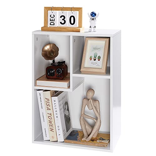 VECELO 3-Cube Small Bookshelf, Modern Bookcases with Shelves Height Up to 12.8 Inches, Suit for Common Size Textbook, Vertical or Horizontal, Cubby Storage Organizer,Pearl White