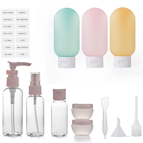 ZLSSETEC 12 Pack Travel Bottles Set for Toiletries TSA Approved Travel Size Containers with Labels BPA Free Leakproof Squeezable Refillable Airplane Travel Accessories for Shampoo Conditioner