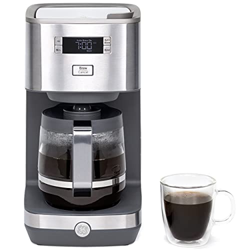 GE Drip Coffee Maker With Timer | 12-Cup Glass Carafe Coffee Pot With Warming Plate | Adjustable Brew Strength | Wide Shower Head for Maximum Flavor | Kitchen Essentials | Stainless Steel