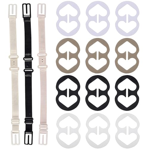 Thsinde Bra Strap Clips, 12 Bra Clips and Bra Straps Holder Women’s Black,White,Beige for Full Cup Size (Black & White & Nude)