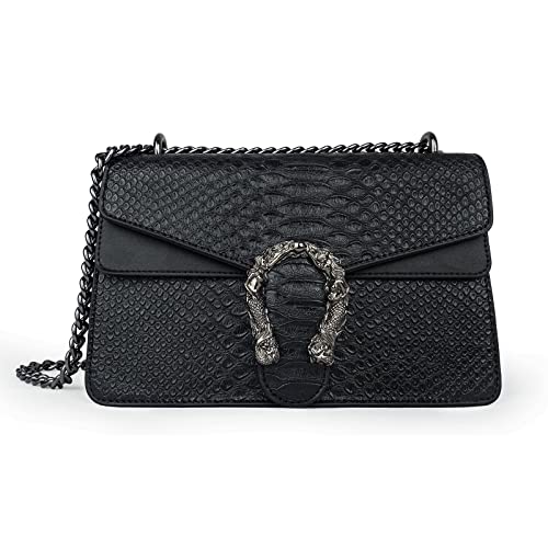 JBB Crossbody Shoulder Purse for Women - Snake Printed Leather Evening Clutch Chain Strap Small Satchel Bag Black
