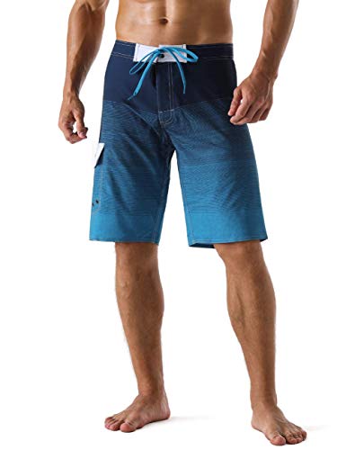 Nonwe Men's Bathing Suits Quick Dry Striped Sportwear Surf Shorts Drawstring Gradient Blue 36
