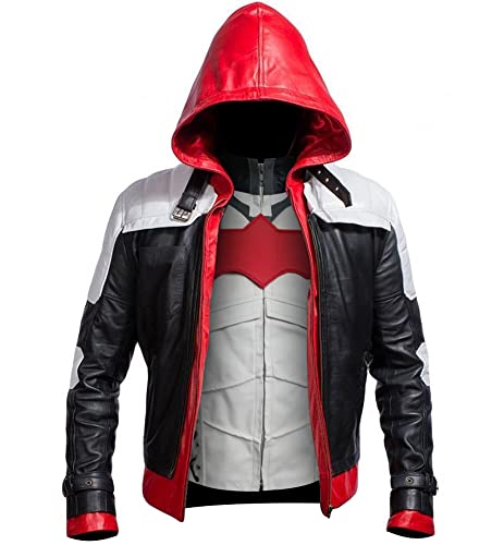 Red Hooded Arkham Knight Vest 2 in 1 Jacket for Bat Logo Fans (S)