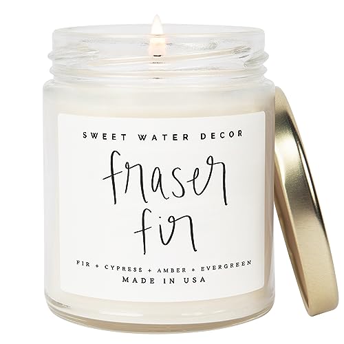 Sweet Water Decor Fraser Fir Candle | Evergreen, Cedar, Winter Holiday Scented Soy Candles for Home | 9oz Clear Jar, 40 Hour Burn Time, Made in the USA