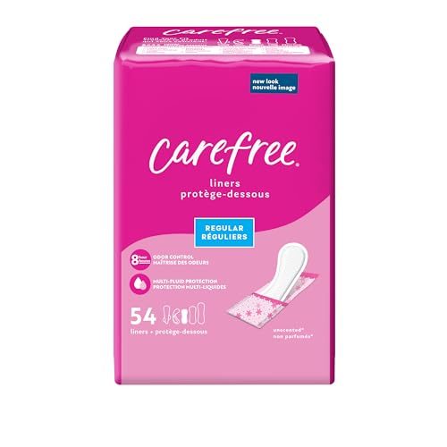 Carefree Panty Liners for Women, Regular, Wrapped, Unscented, 54ct | Pantiliners, Carefree Liners, Daily Liners for Women, Light Periods and Leaks, 8-Hour Odor Control | 54ct (Packaging May Vary)