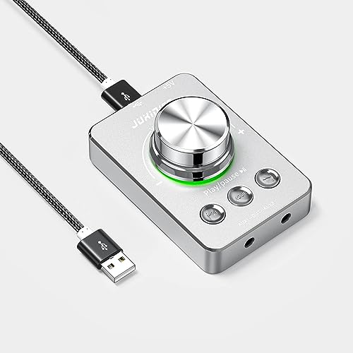JUXINICE USB Volume Adjustment knob and USB Disk Playback, PC Music Pause/Play Controller, Computer Sound Control Multimedia Controller for Win 7,8,10,11 MAC Aluminum Alloy housing (Silver)