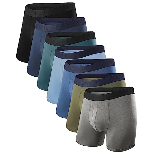 BAMBOO COOL Men's Underwear Boxer Briefs Soft Breathable Performance Bamboo Viscose Underwear for Men L (7Pack)
