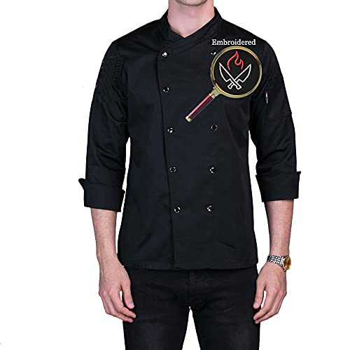 Custom Embroidered Chef Unifrom Personalized Chef Jacket Hotel Kitchen Restaurant Chef Coat（Black L Embroidery