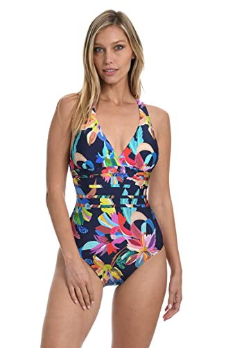 La Blanca Women's Multi Strap Cross Back One Piece Swimsuit, Indigo//by The Sea, 12