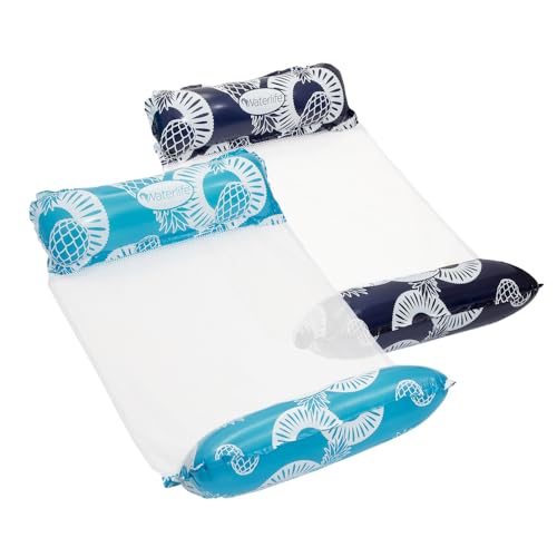 Waterlife 4-in-1 Pool Hammock 2-Pack, Inflatable Pool Chair Float, Water Hammock (Saddle, Lounge Chair, Hammock, Drifter), Navy & Light Blue