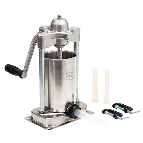 LEM Products Mighty Bite Vertical Stainless Steel 5 Pound Capacity Sausage Stuffer with Plastic Stuffing Tubes