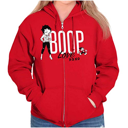 Brisco Brands Love Betty Boop Hugs and Kisses Zip Hoodie Sweatshirt Women Red