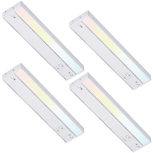 TORCHSTAR LED Under Cabinet Lighting 3CCT, 12 Inch 8W 540LM, Hardwired & Plug-in, 3 Color Selectable CRI90 120V ES ETL Listed Dimmable Under Counter Lights for Kitchen, White Aluminum Housing, 4 Pack