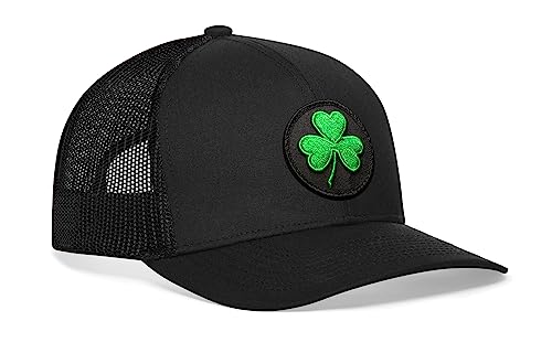 HAKA Shamrock Hat – 3 Leaf Clover Trucker Hat for Men & Women, Adjustable Baseball Cap, Mesh Snapback, Outdoor Golf Hat - Black