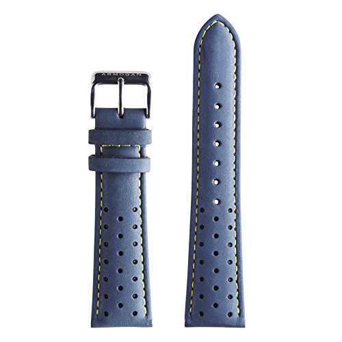 ARMOGAN Genuine Suede Rally Perforated Leather Watch Strap - SR47S - Blue - Stainless Buckle - Men's Wristwatch Band - 22mm Width