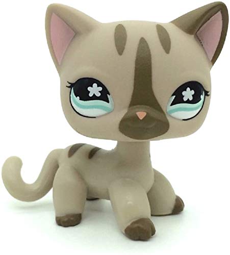 Short Hair Gray Standing Cat White Flower Eye Mini Pet Shop - Rare Little Pet Shop Kitten Action Figure Rare Old LPS Toys Cute Short Hair Beagle KittyToys for Kids Animal Toy for Girls & Boys