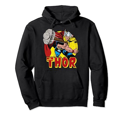 Marvel Mighty Thor Hammer Throw Vintage Graphic Hoodie Pullover Hoodie