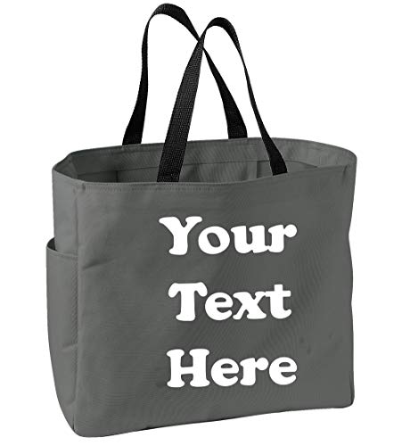 all about me company Personalized Monogrammed Shoulder Bag with Custom Text Essential Canvas Tote Bag with Customizable Embroidered Monogram (Charcoale)