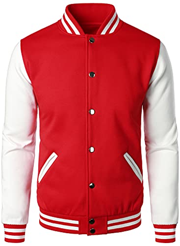 HOOD CREW Man’s Varsity Baseball Jacket Cotton Blend Letterman Jackets Red L