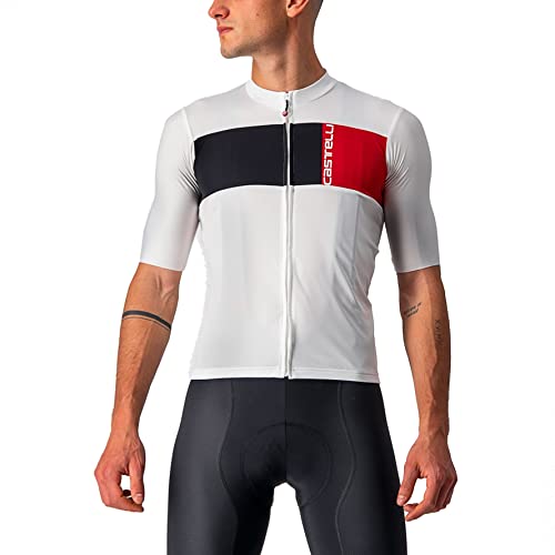Castelli Men’s Prologo 7 Jersey, UV Sun Protection, Zip Up Quarter Length Sleeve Jersey for Road and Gravel Biking l Cycling - Ivory/Light Black-Red - X-Large