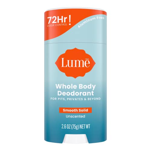 Lume Whole Body Deodorant - Smooth Solid Stick - 72 Hour Odor Control - Aluminum Free, Baking Soda Free and Skin Safe - 2.6 Ounce (Unscented)