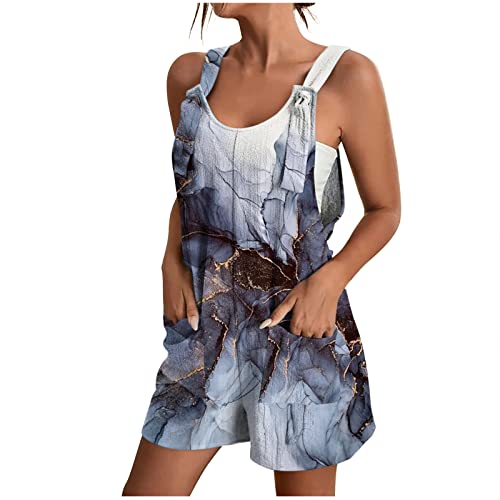 Generic overstock deals Jumpsuits for Women Summer Fashion Comfy Casual Adjustable Suspender Rompers Shorts Floral Print Jumpsuit with Pockets, Medium, E01_blue