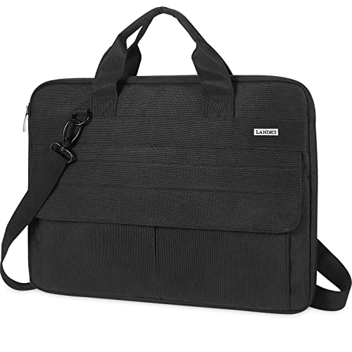 LANDICI Laptop Bag Carrying Case 15.6 Inch with Shoulder Strap, Slim Waterproof Computer Sleeve Cover Compatible with MacBook Pro 15/16, 15-16 Inch HP Acer Dell Lenovo ASUS Laptop, Black