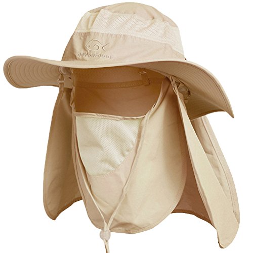 DDYOUTDOOR 07-281 Fashion Summer Outdoor Sun Protection Fishing Cap Neck Face Flap Hat Wide Brim (Khaki)
