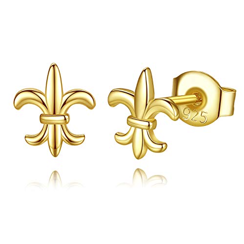 Lavishe 14K Gold Plated 925 Sterling Silver Mini Fleur De Lis Flower of Lily Stud Earrings