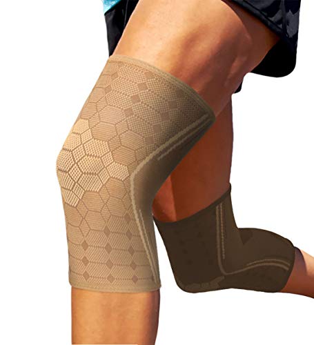 Sparthos Knee Compression Sleeves by (Pair) – Joint Protection and Support for Running, Sports, Knee Pain Relief (Desert Beige, Large)