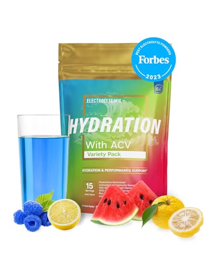 Essential Elements Hydration Packets - Variety Pack - Sugar Free Electrolytes Powder Packets - 15 Stick Packs of Electrolytes Powder No Sugar - Hydration Drink - with ACV & Vitamin C