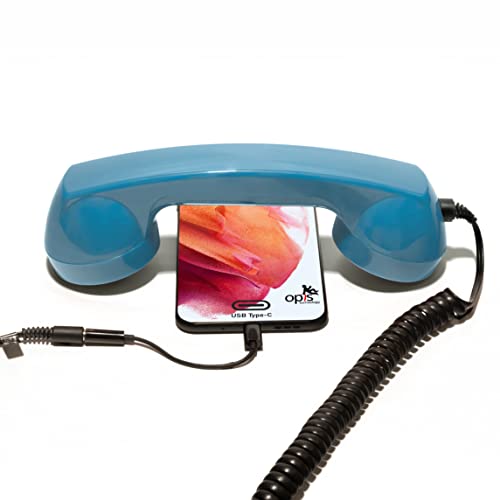 Cell Phone Handset/Retro Phone Handset/Handset for Mobile/Old School Cell Phone/Old Telephone Headset/Cell Phone Receiver/Handheld Receiver – 60s Micro by Opis, Germany (Azure)
