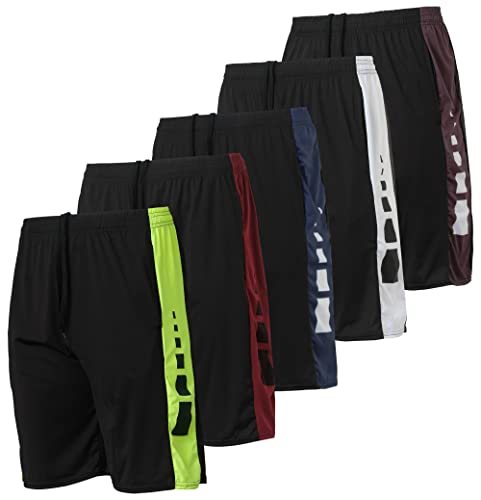 Real Essentials Mens Dry Fit Shorts Dri Active Wear Short Men Athletic Performance Basketball 9 Inch Inseam Sweat Tennis Soccer Running Essentials Gym Casual Workout Sports, Set 10, XL, Pack of 5