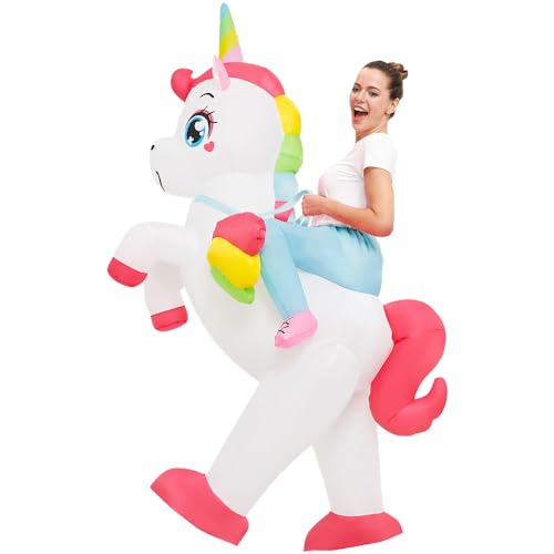 JUROSAICA Unicorn Costume Adult Deluxe Blow Up Unicorn Funny Riding Holiday Vacation Inflatable Costume For Women Men Cosplay Party