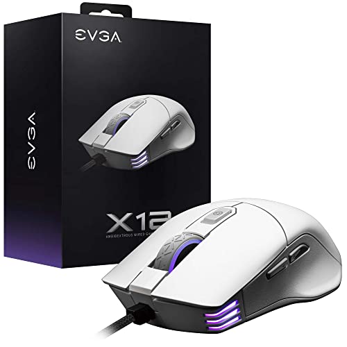 EVGA X12 Gaming Mouse, 8k, Wired, White, Customizable, Dual Sensor, 16,000 DPI, 5 Profiles, 8 Buttons, Ambidextrous Light Weight, RGB, 905-W1-12WH-KR