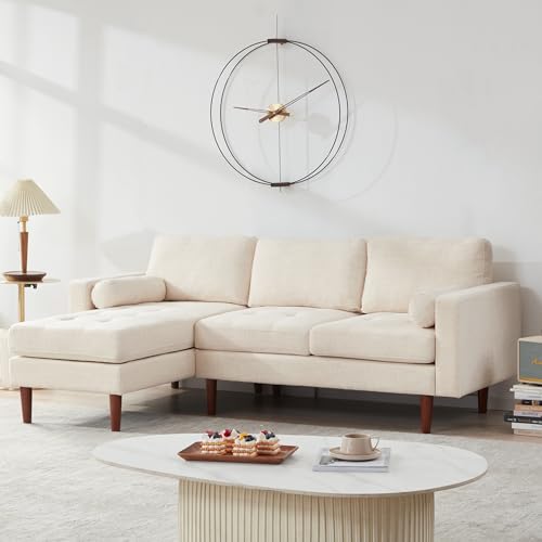 Kingfun 80' W Sectional Sofa Couch, L Shaped Couch with Reversible Chaise, Convertible Sofa Couches for Living Room, Mid Century Modern Linen with Tufted Seat Cushion for Small Space, Beige