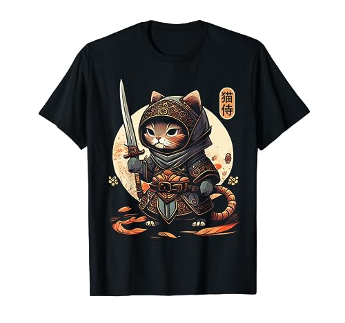 Japanese Samurai Cat Tattoo, Kawaii Ninja Cat T-Shirt