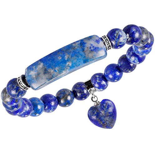 TUMBEELLUWA Healing Stone Bracelet 8mm Beads Chakra Crystal Energy Heart Charm Bracelet Handmade Jewelry for Women, Lapis Lazuli