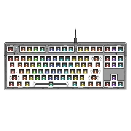 FL ESPORTS MK870 CMMK 87 Keys RGB Modular Mechanical Keyboard, 80% TKL Wired Gaming Keyboard DIY Kit w/Hot-Swap Switch Sockets (5-pin) & Customizable Software Supported (Barebones, Frosted Black)