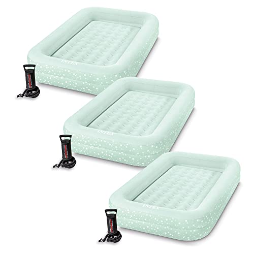 Intex Kids Travel Air Mattress Inflatable Bed Set with Raised Sides, Hand Pump, and Carrying Bag for Camping Trips and Sleepovers, (3 Pack)