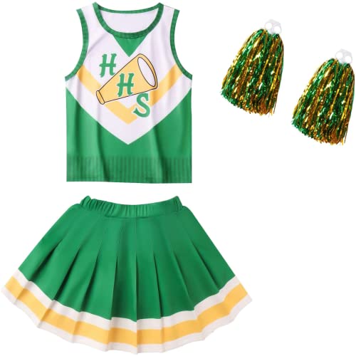 Vobafity World Cup Chrissy Cheerleader Costume for Girls Hawkins Cheerleading Outfits Youth Stranger Cosplay S4 Green Uniform