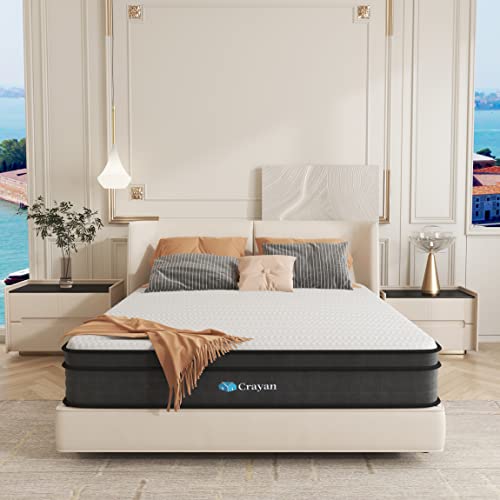 Crayan Queen Mattress, 10 Inch Memory Foam Mattress Queen Size, Hybrid Mattress in a Box with Individual Pocket Spring for Motion Isolation & Silent Sleep, Pressure Relief, CertiPUR-US