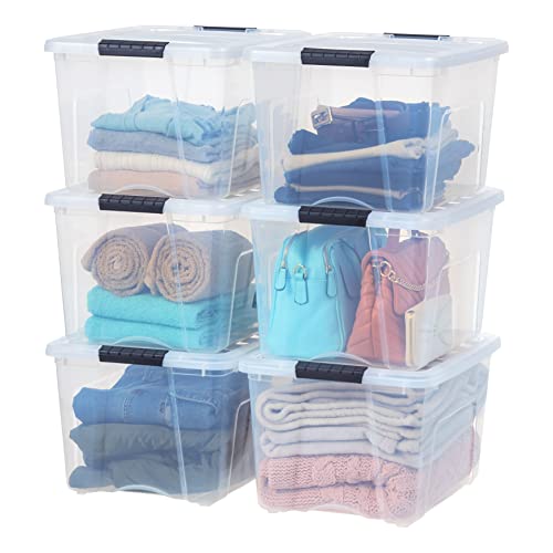 IRIS USA 6 Pack 40qt Clear View Plastic Storage Bin with Lid and Secure Latching Buckles