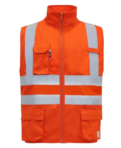 BOCOMAL FR Vest High Visibility Flame Resistant 100% Cotton Twill Reflective Vest