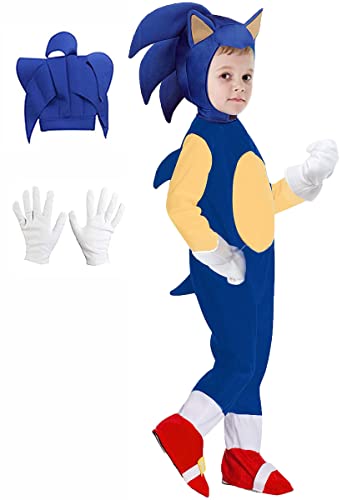 VARWANEO Halloween Kids Sonic Costume Cosplay Cartoon Suit Onesie Outfit Jumpsuit Gress Up For Boys Girls Blue/Yellow Kids-M(7-8T)