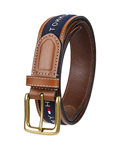 Tommy Hilfiger Men's Ribbon Inlay Belt (Pack of 1) (Regular Sizes & Big and Tall),Navy,34