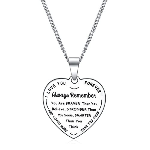 Rnivida Always Remember You are Braver Than You Believe Pendant Necklace,I Love You Forever Necklace, Inspirational Birthday Jewelry Gifts for Women Teen Girls