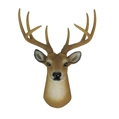 HD 8 Point Buck Wall Mounted Fake Deer Head - Faux Taxidermy Antler Animal Sculpture - 13 Inch High Resin Fall Dining Room Decor and Rustic Cabin Decoration