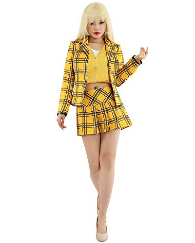 Cosplay.fm Women's Cher Yellow Plaid Tartan Outfit 90's Costume (Large)
